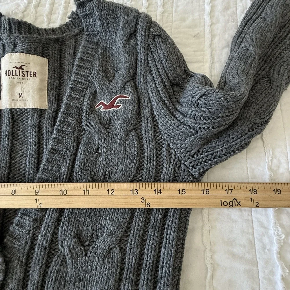 VTG Y2K‎ Hollister Cardigan Sweater Grey Cable Knit M Prep College - Picture 5 of 7
